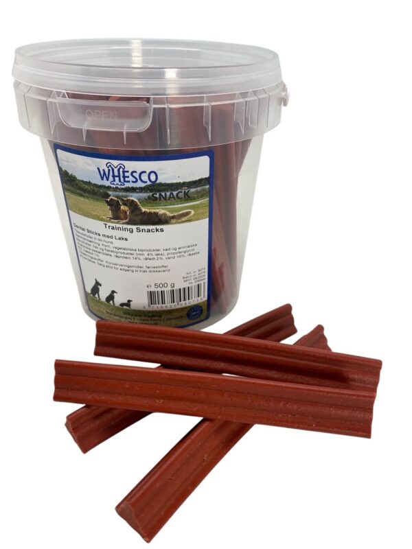 Whesco Dental sticks i bøtte Laks 500 gr.